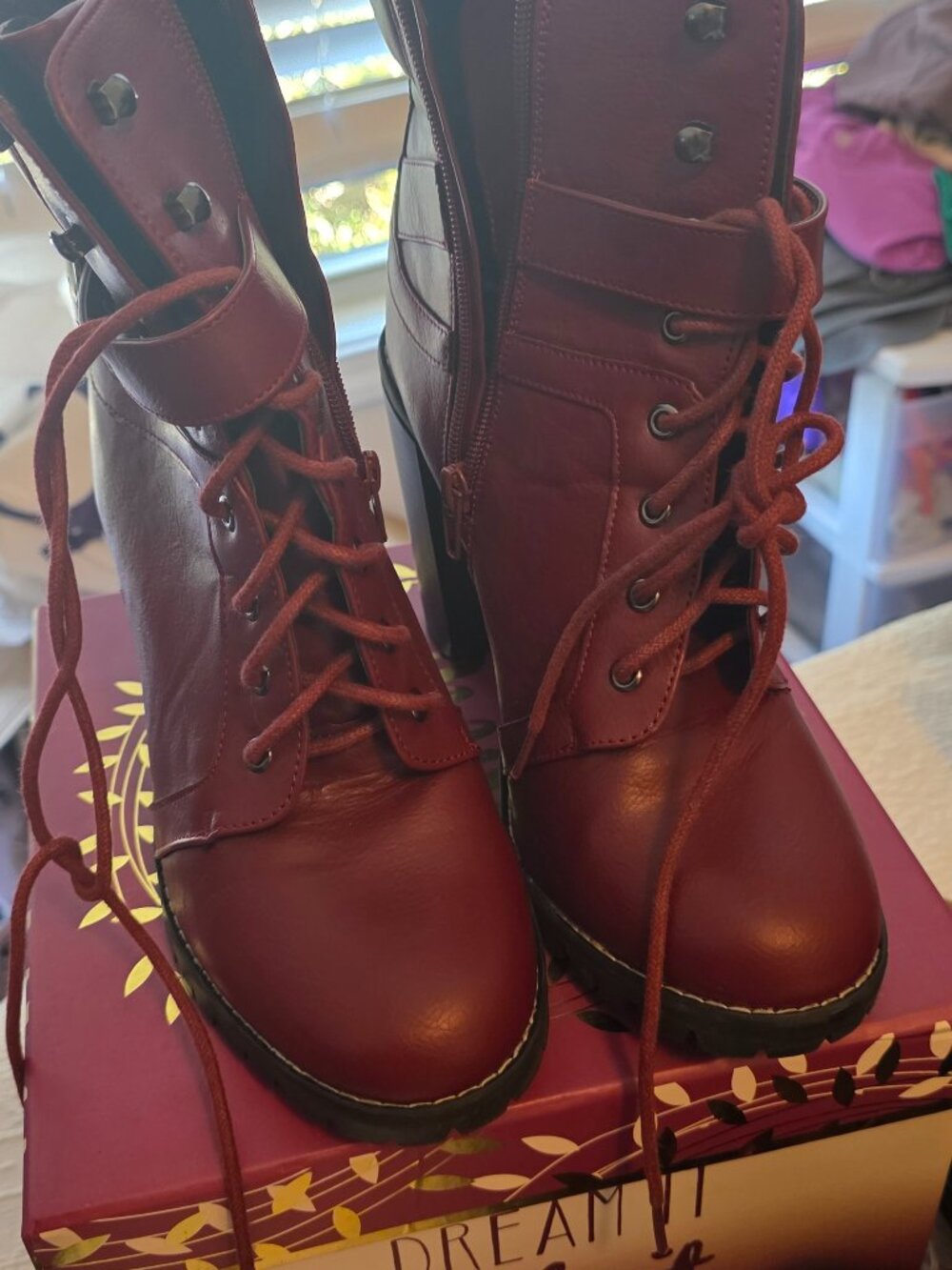 Red Ankle Moto Boots